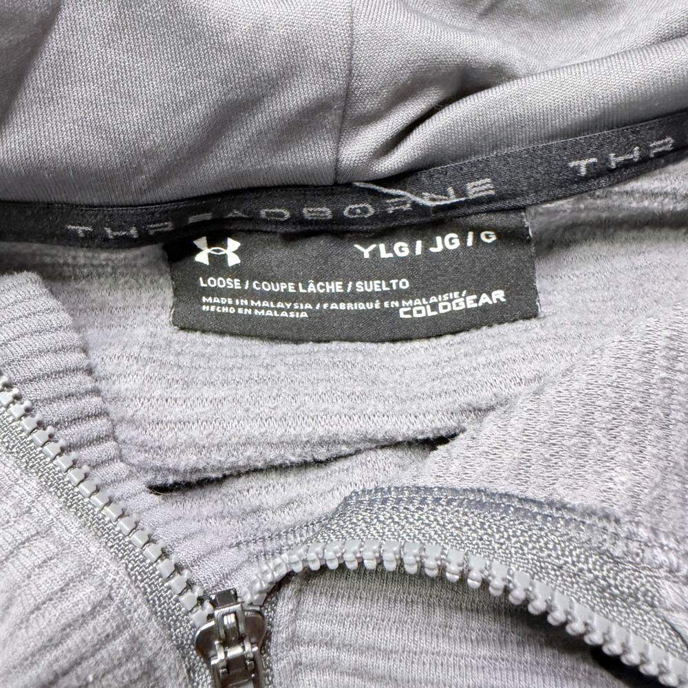 Under Armour Hoodie Quarter Zip Gray Ribbed Texture Kangaroo Pocket Size YLG - Picture 4 of 7
